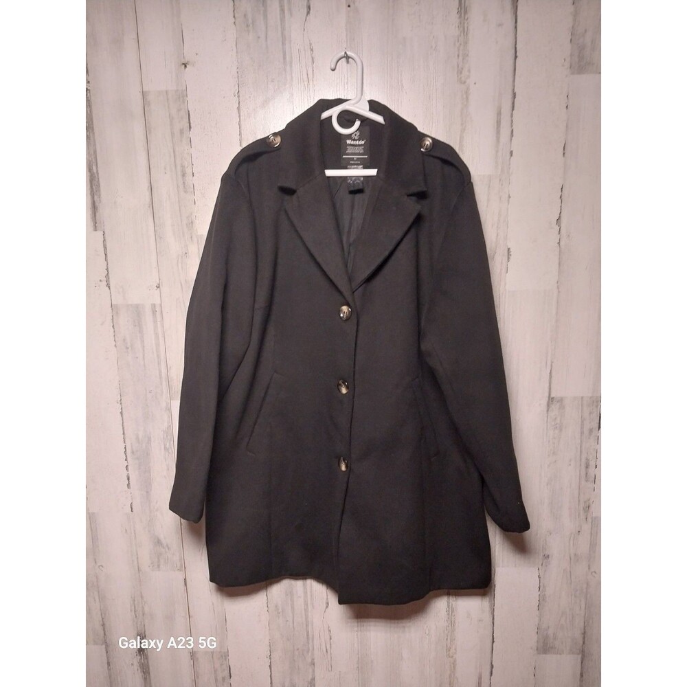 Wantdo Women's 3X Black Wool Blend Single Breasted Peacoat